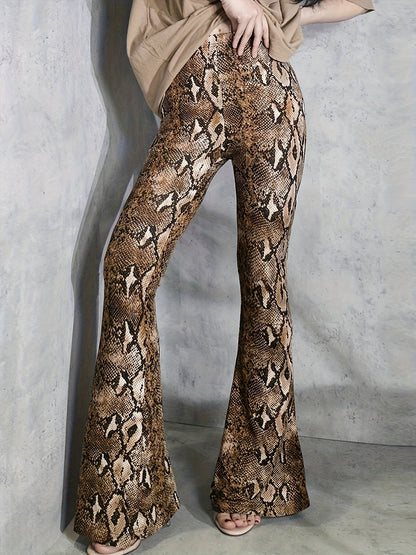 Eva - ausgestellte Stretch-Hose mit hoher Taille in Schlangenhaut-Schnittmuster