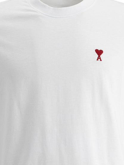 Ami Paris Weißes T-Shirt Unisex Kurzarm Hoher Ausschnitt