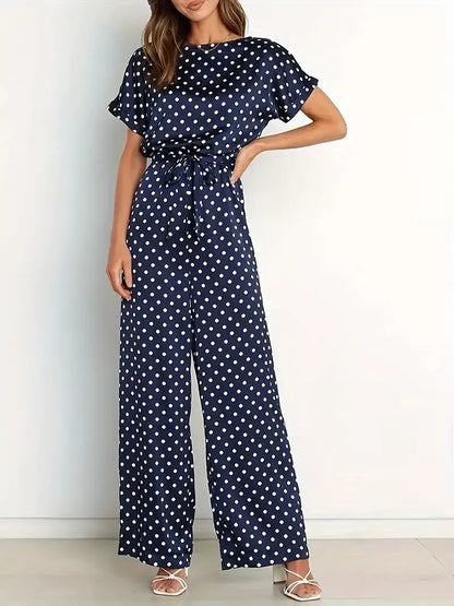Paloma - elegant marineblau blau Jumpsuit mit Pünktchen