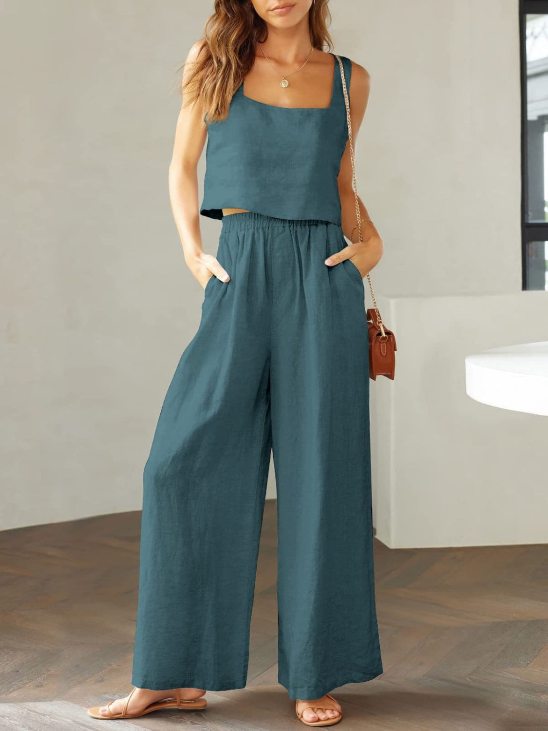 Lily - Gekürztes Tanktop und Hose mit weitem Bein Satz