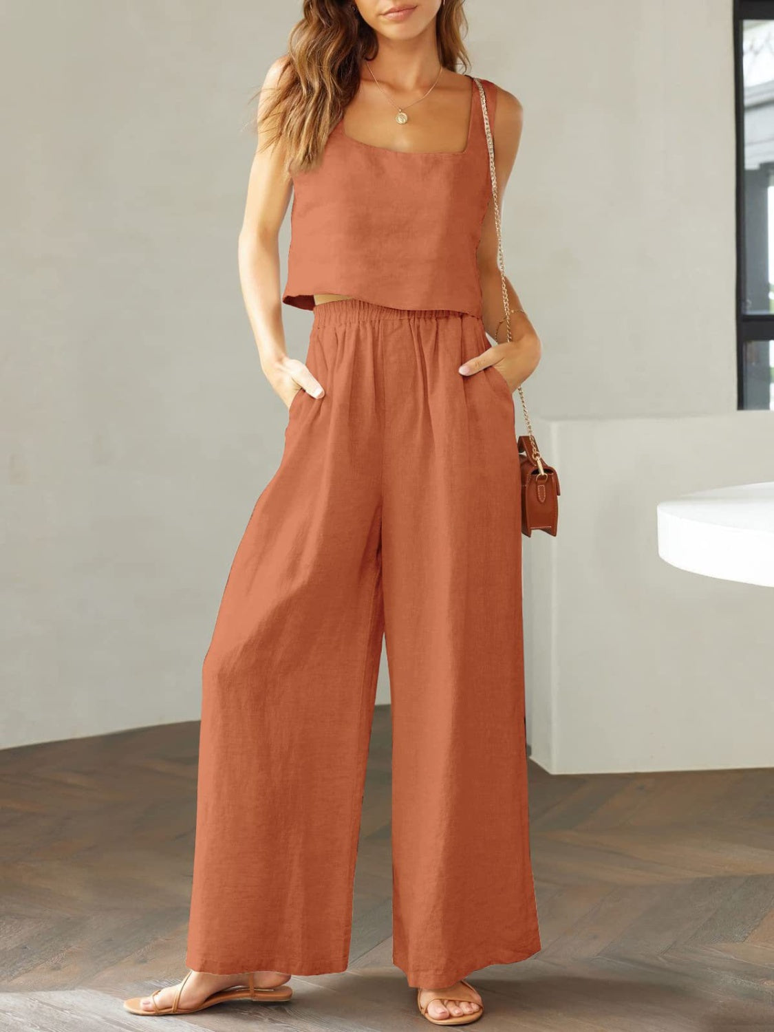Lily - Gekürztes Tanktop und Hose mit weitem Bein Satz