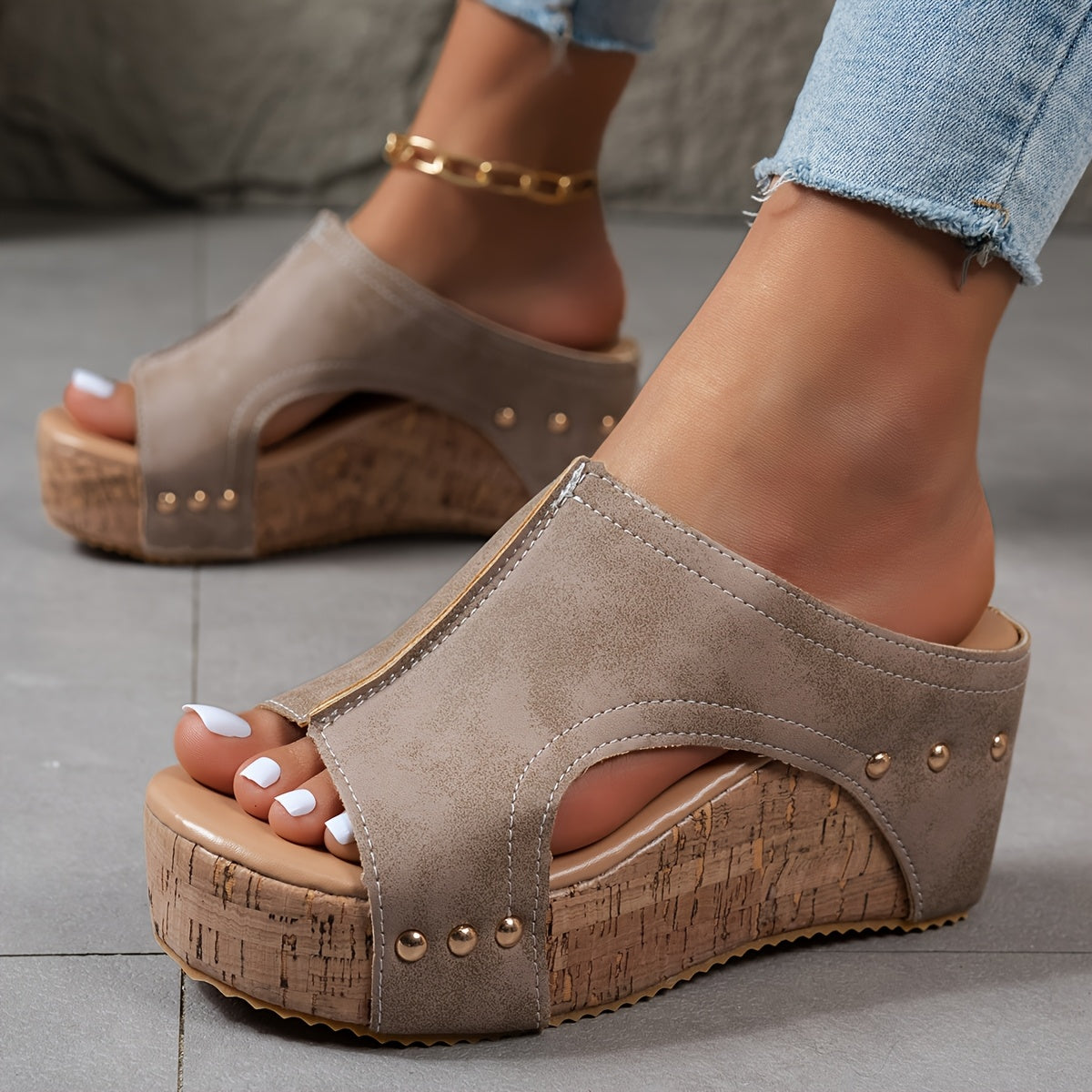 Lieke - zehenoffener Stilettoabsatz Clogs mit Stollen und atmungsaktivem Leder