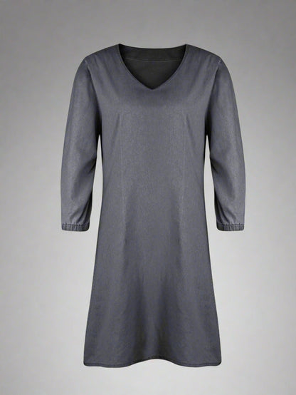 Lily - Denim Kleid mit V-Ausschnitt und Puffärmeln