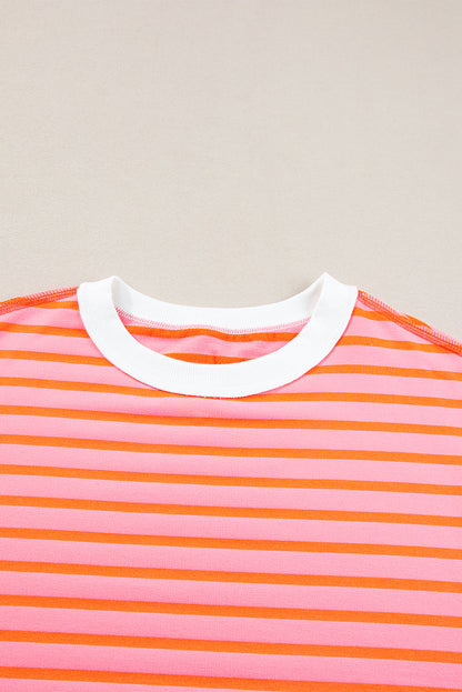 Anna - Horizontal gestreiftes, locker sitzendes T-Shirt mit Kontrastbesatz und weiten, kurzen Ärmeln