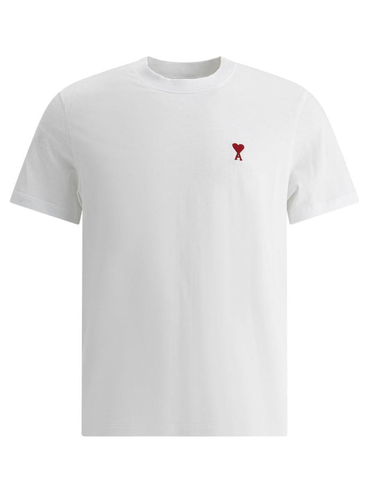 Ami Paris Weißes T-Shirt Unisex Kurzarm Hoher Ausschnitt