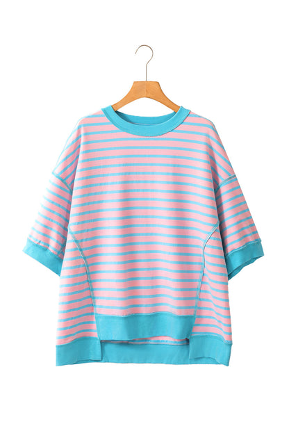 Anna - Horizontal gestreiftes, locker sitzendes T-Shirt mit Kontrastbesatz und weiten, kurzen Ärmeln