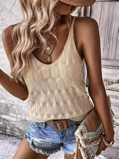 Linde - Gestricktes Tank-Top mit Naturmotiv in Beige