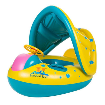 Baby & Kleinkind aufblasbare Schlauchbootmatratze mit Vordach - Schwimmring mit Vordach