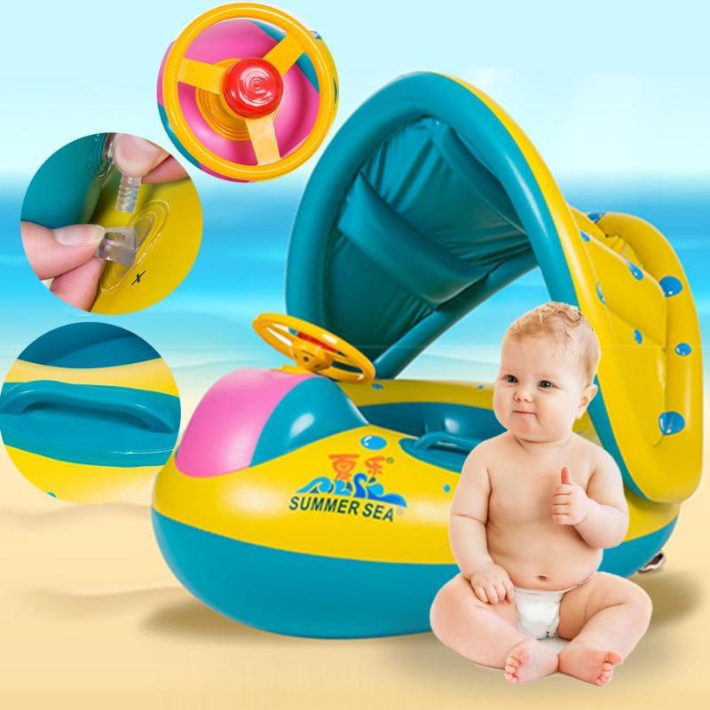 Baby & Kleinkind aufblasbare Schlauchbootmatratze mit Vordach - Schwimmring mit Vordach