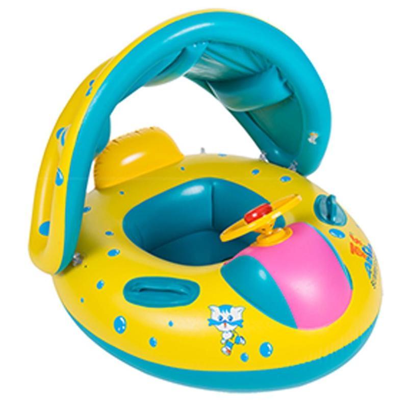 Baby & Kleinkind aufblasbare Schlauchbootmatratze mit Vordach - Schwimmring mit Vordach