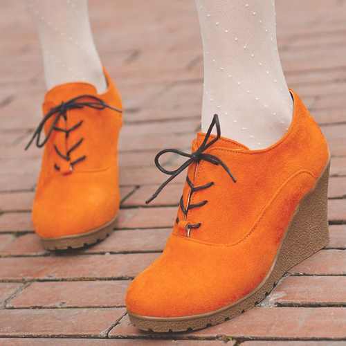 BellaVida Elegante Knöchel Keil Absätze Plattform Schnürschuhe