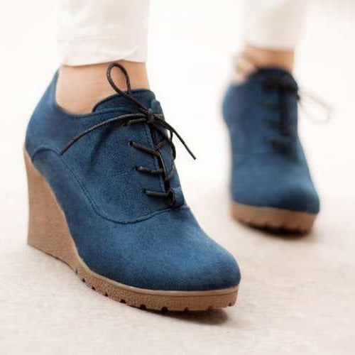 BellaVida Elegante Knöchel Keil Absätze Plattform Schnürschuhe