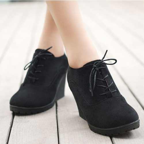 BellaVida Elegante Knöchel Keil Absätze Plattform Schnürschuhe