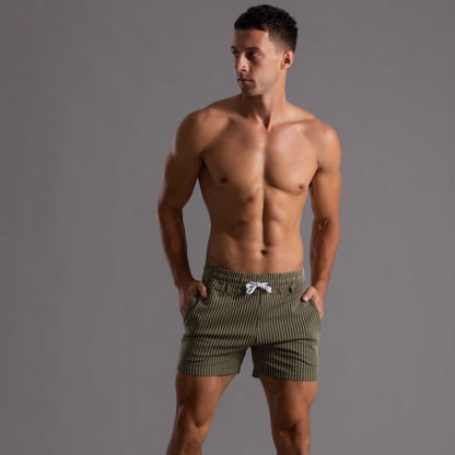 Luuk - Rippe Schwimmen Kurze Hosen Männer mit Linien Muster Polyester Retro & schnell trocknend