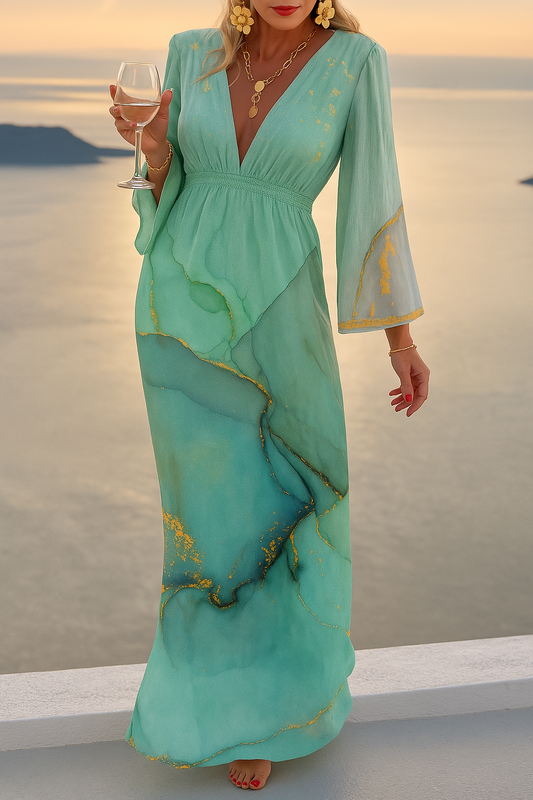 Isabella - Geometrisch bedrucktes Maxikleid mit V-Ausschnitt