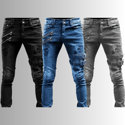 LuxeLine Denim-Jeans mit Schnallen und Reißverschlüssen für Männer