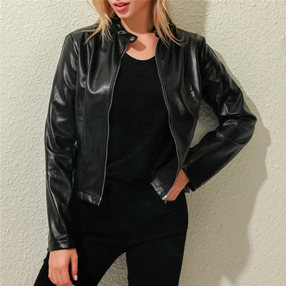 LuxLeather Schicke Lederjacke in Uni Farbe mit Reissverschluss