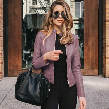 LuxLeather Schicke Lederjacke in Uni Farbe mit Reissverschluss