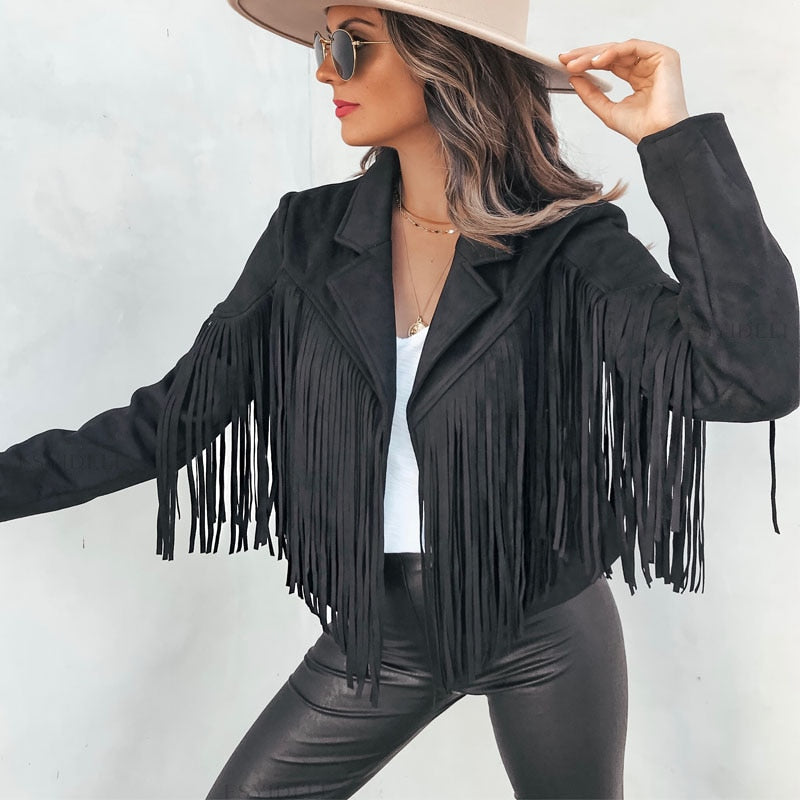 Brayer - Wildlederjacke mit Fransen - Damenstrickjacke mit Quasten für ein trendiges Outfit