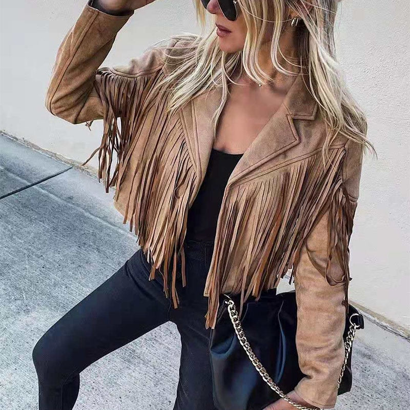 Brayer - Wildlederjacke mit Fransen - Damenstrickjacke mit Quasten für ein trendiges Outfit