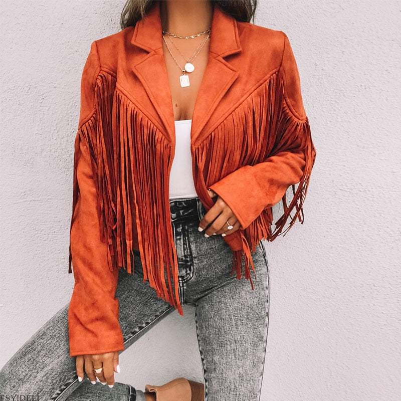 Brayer - Wildlederjacke mit Fransen - Damenstrickjacke mit Quasten für ein trendiges Outfit