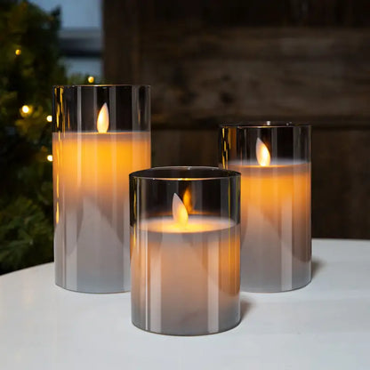3 Stück Luxus Licht atmosphärische schicke gefälschte Kerzen LED-Beleuchtung dunkel Glas