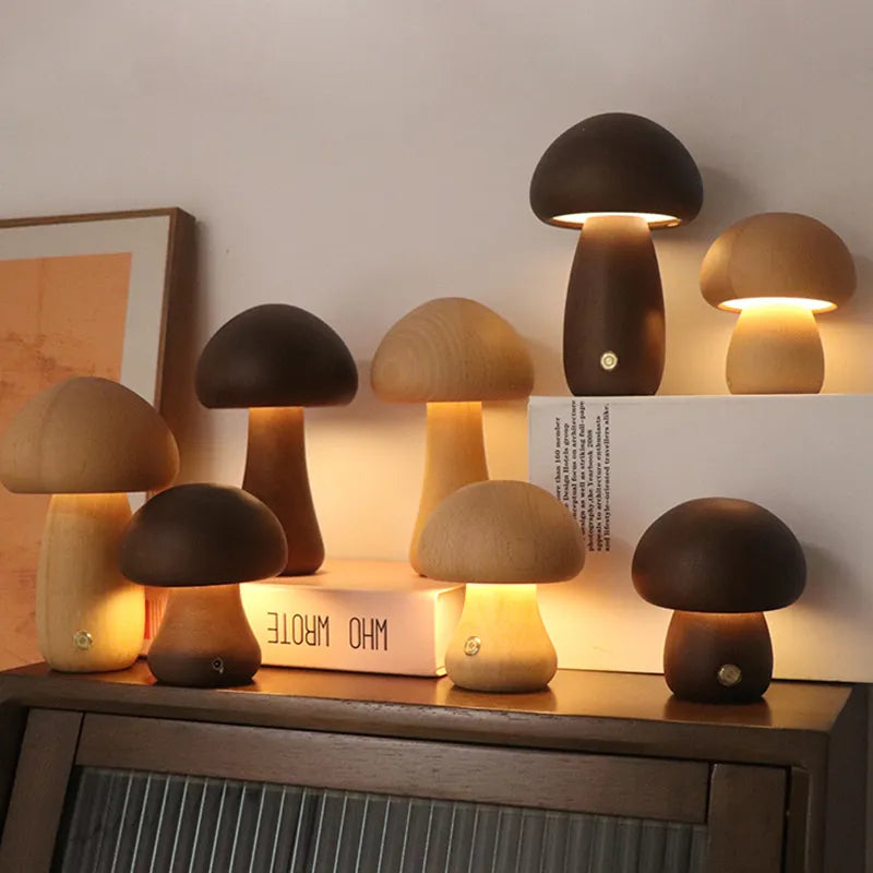 MushGlow einzigartige kabellose niedliche Pilzlampe aus Holz