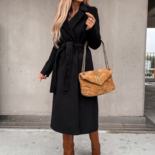 Dalina - luxuriöser, langer Wollmantel mit elegantem Gürtel in der Taille