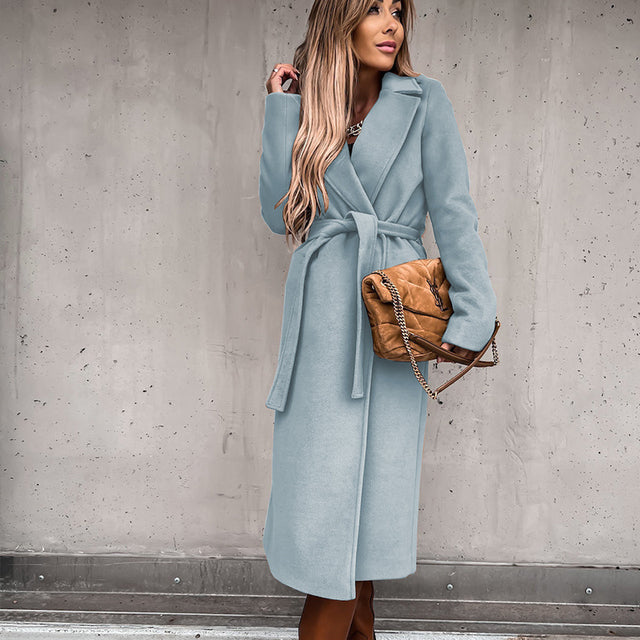 Dalina - luxuriöser, langer Wollmantel mit elegantem Gürtel in der Taille
