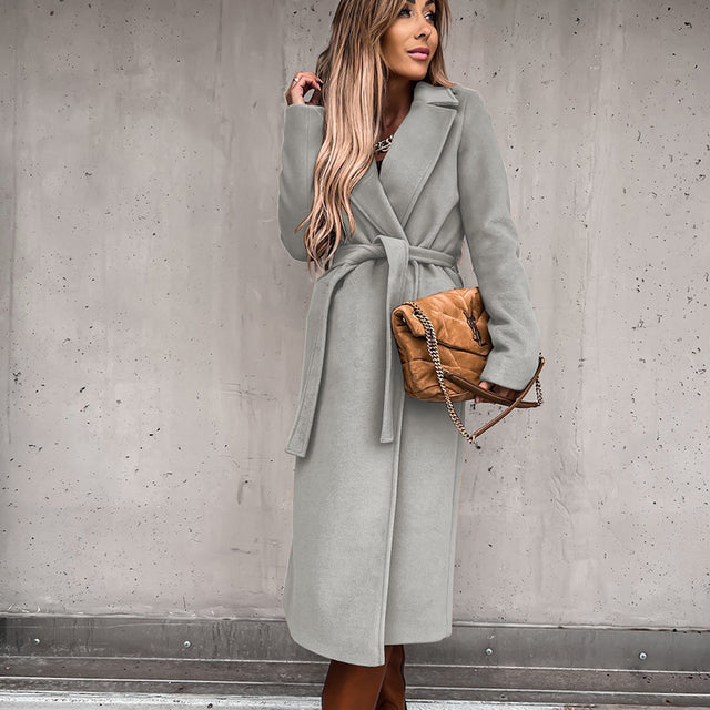 Dalina - luxuriöser, langer Wollmantel mit elegantem Gürtel in der Taille