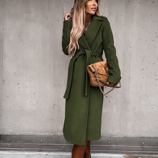 Dalina - luxuriöser, langer Wollmantel mit elegantem Gürtel in der Taille