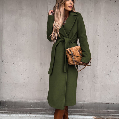 Dalina - luxuriöser, langer Wollmantel mit elegantem Gürtel in der Taille