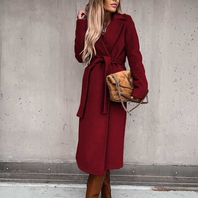 Dalina - luxuriöser, langer Wollmantel mit elegantem Gürtel in der Taille