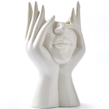 FaceVase Keramik-Design-Vase in Form eines Gesichts mit Händen