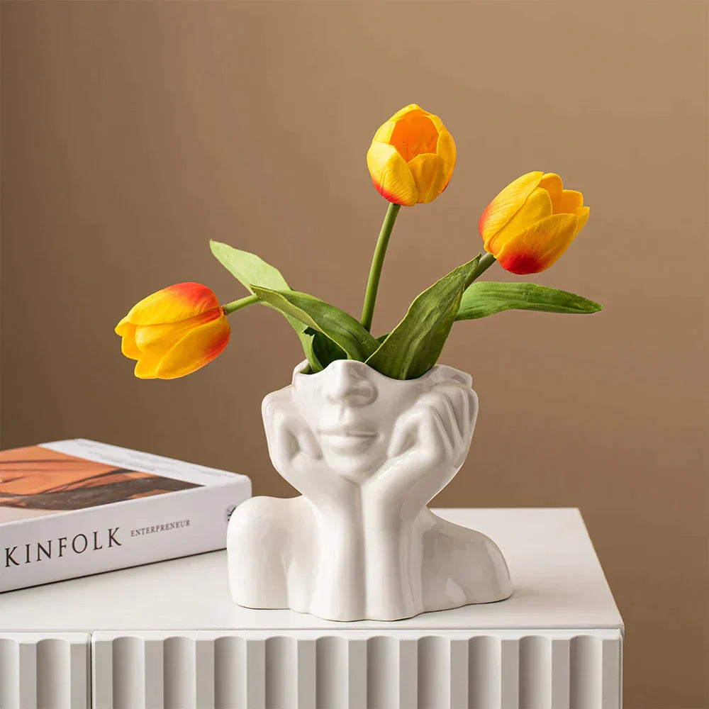 FaceVase Keramik-Design-Vase in Form eines Gesichts mit Händen