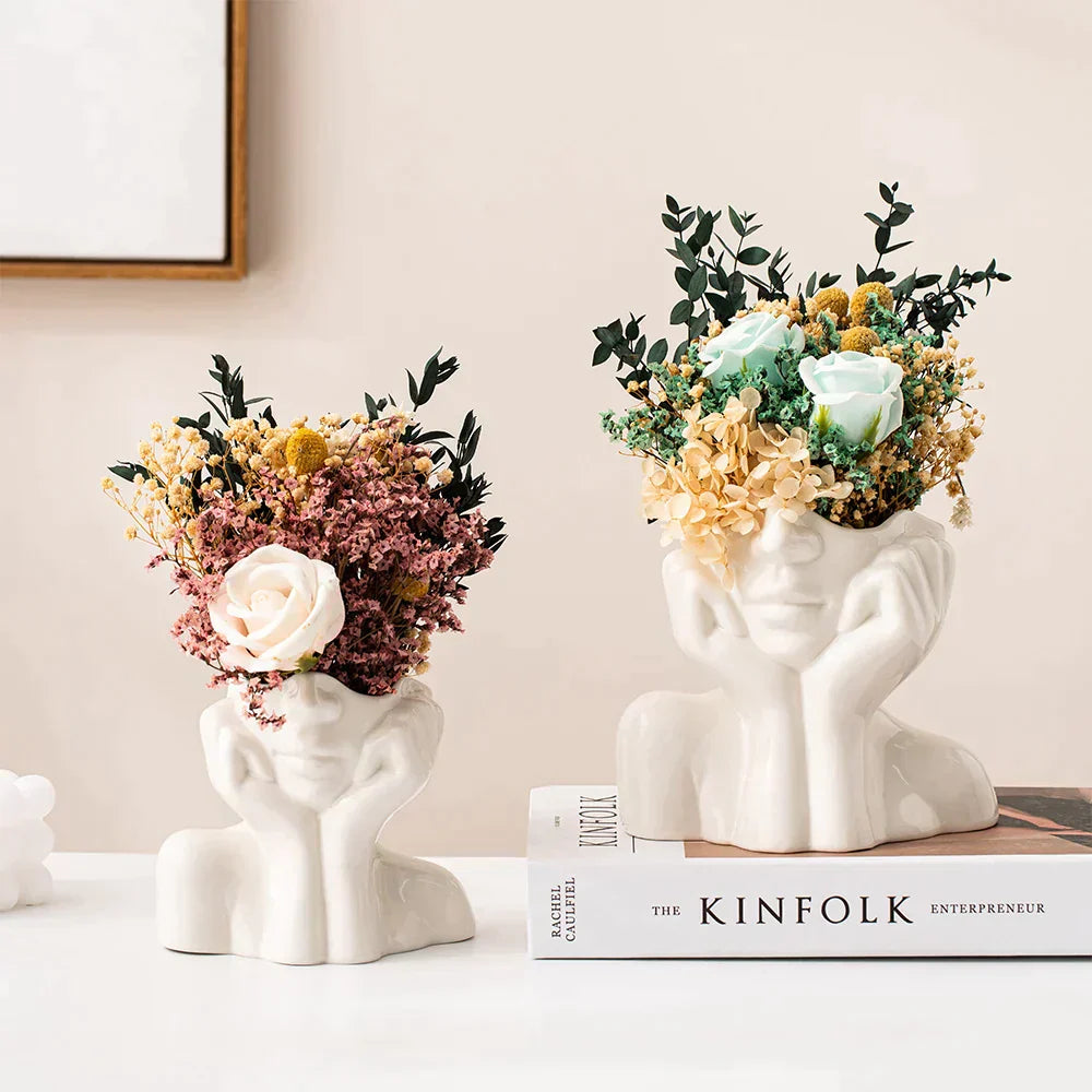 FaceVase Keramik-Design-Vase in Form eines Gesichts mit Händen