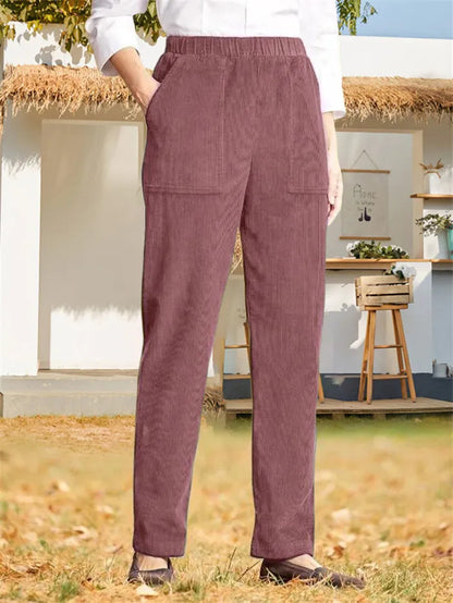 Isley - Damen Cordhose mit elastischer Taille und geradem Bein, unifarben