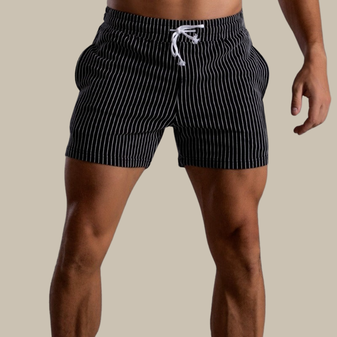 Luuk - Rippe Schwimmen Kurze Hosen Männer mit Linien Muster Polyester Retro & schnell trocknend