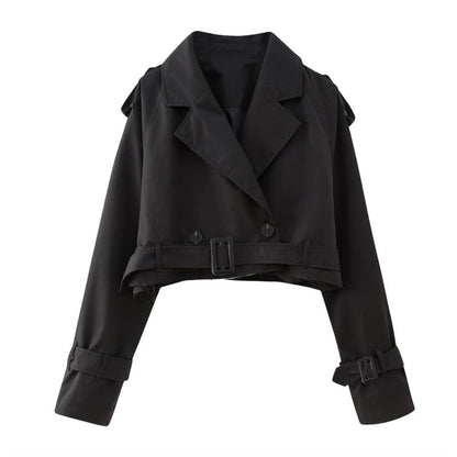 Bridget -  Klassisch Khaki Kurzer Mantel - Gekürzte Damen Jacke mit langen Ärmeln und einem schicken Design