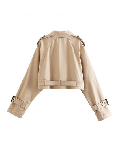 Bridget -  Klassisch Khaki Kurzer Mantel - Gekürzte Damen Jacke mit langen Ärmeln und einem schicken Design