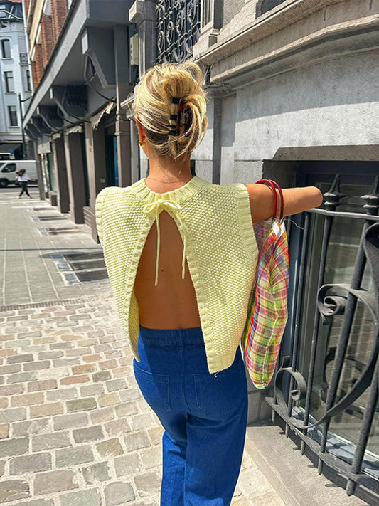 Ella - Gestricktes ärmelloses Top in Gelb