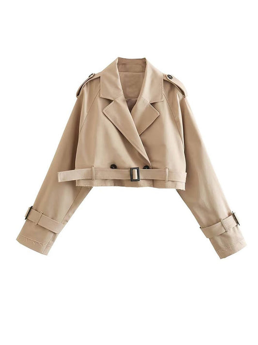 Bridget -  Klassisch Khaki Kurzer Mantel - Gekürzte Damen Jacke mit langen Ärmeln und einem schicken Design