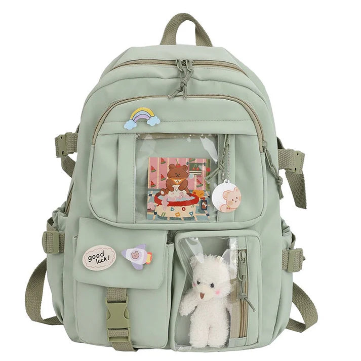 Jan - Niedlicher Schulrucksack für Kinder mit transparenten Taschen für Plüsch Tiere Aufkleber und Bilder