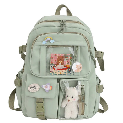 Jan - Niedlicher Schulrucksack für Kinder mit transparenten Taschen für Plüsch Tiere Aufkleber und Bilder