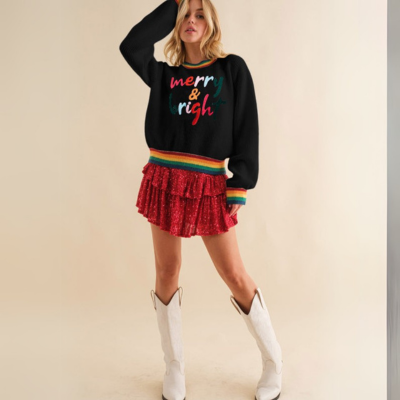 MERRY & BRIGHT Pullover mit geripptem Rundhalsausschnitt