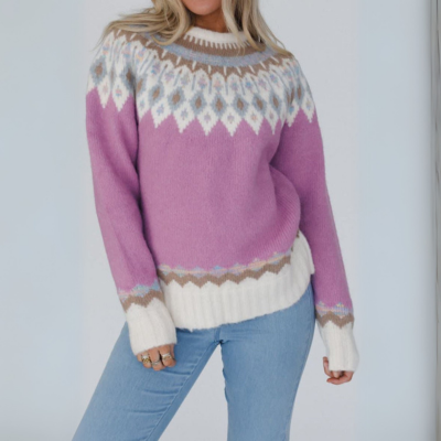 Geometrischer Rundhals-Pullover mit langen Ärmeln