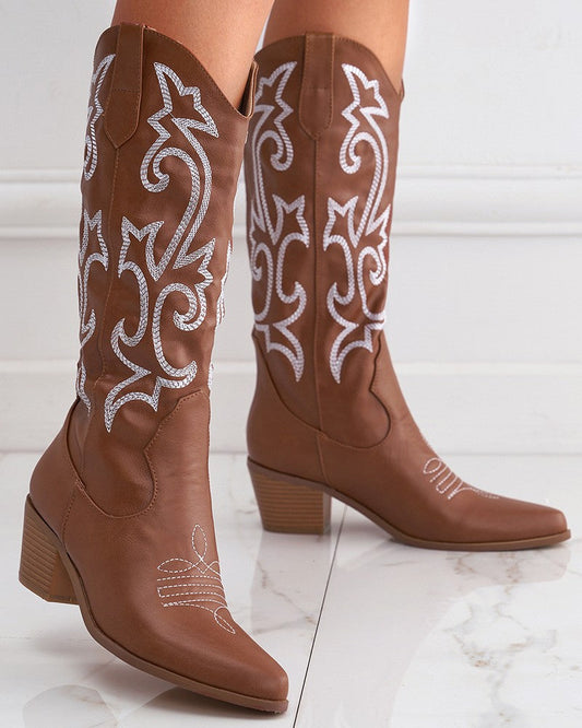 Sorella Weibliche nachhaltige Cowboystiefel Heels mit Stickerei