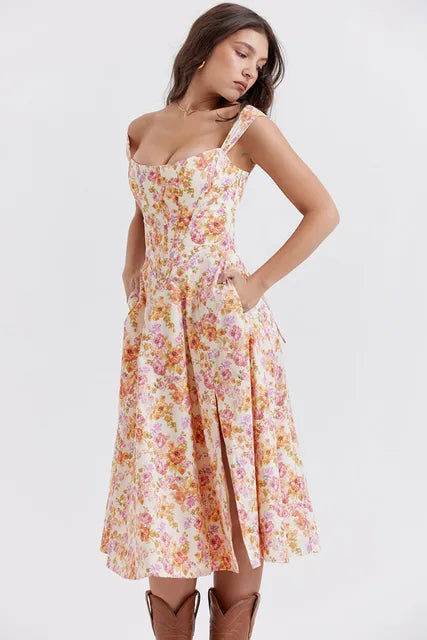 Cora - Bedrucktes Blumenkleid Korsett Modell