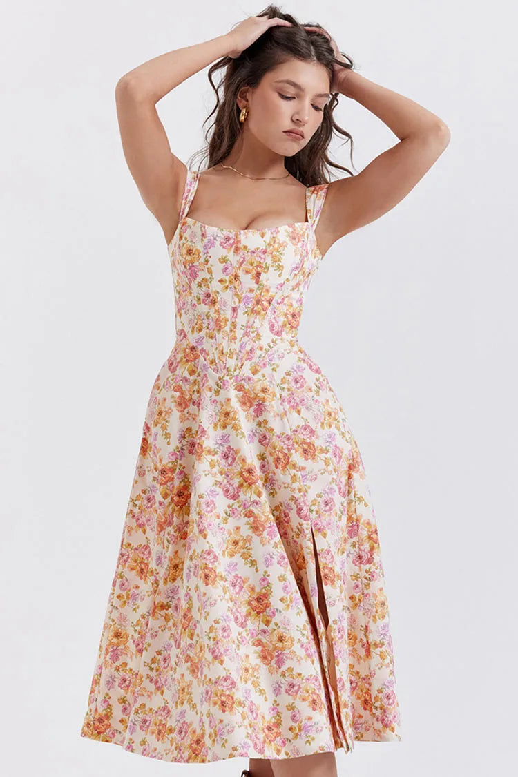 Cora - Bedrucktes Blumenkleid Korsett Modell