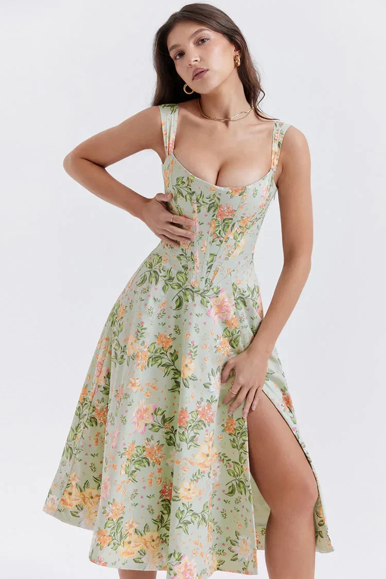 Cora - Bedrucktes Blumenkleid Korsett Modell
